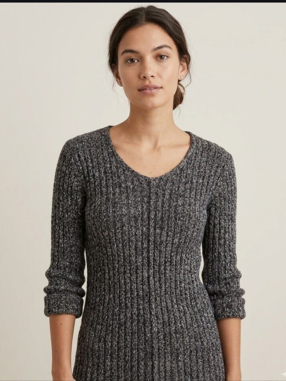 Vintage The Limited Marled Ribbed Knit Sweater Womens Charcoal Gray V-Neck Sz S
